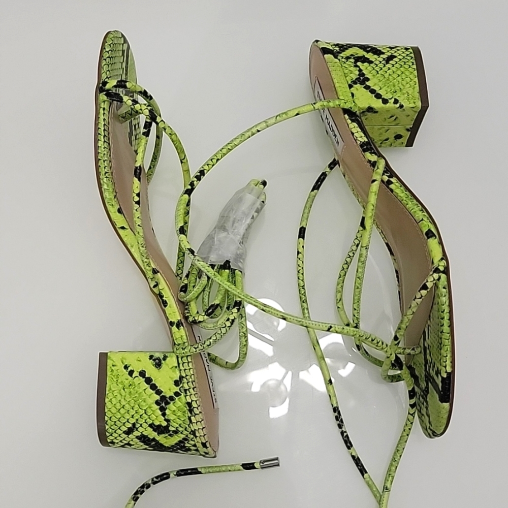 NIB Steve Madden neon green snake lace up sandals - Picture 4 of 9
